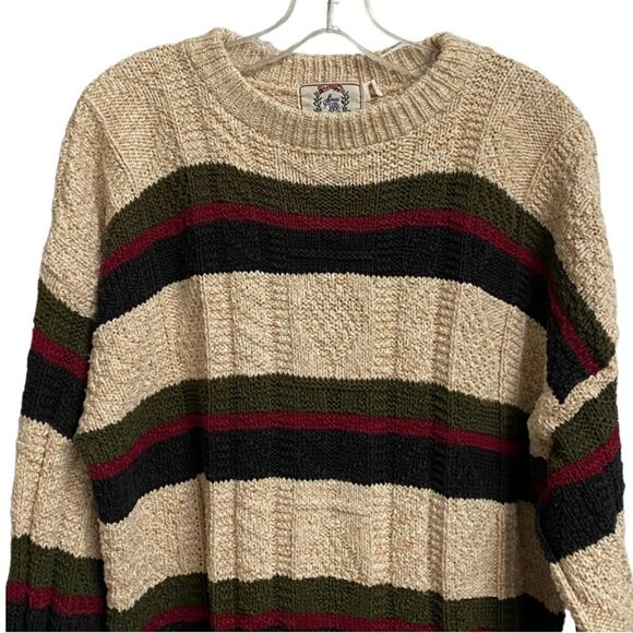 Vintage Sears & Roebuck Knit Sweater Men's Size L Pullover Striped Crewneck Dad - Picture 2 of 12